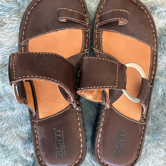 Born Brown Leather Sandals with Silver Buckle - Picture 3 of 4